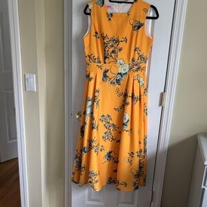 Chic Floral Midi Dress in Vibrant Orange